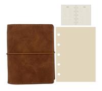 Carnet de voyage M5 en cuir moka, couverture en cuir de mouton, classeur 6 anneaux avec insert calendrier 2025 et 50 feuilles de papier doux pour les yeux, compact, pour voyage, journal et planning