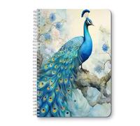 Carnet ligné à spirales double fil pour collège et fournitures de bureau, 14,50 x 21 cm, paon