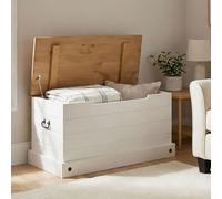 CARO-Möbel Coffre de Rangement Campo, Malle rectangulaire en Bois Style Mexicain avec abattant, en pin Massif lasuré Blanc et Brun