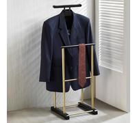 CARO-Möbel Valet de Chambre Medina chevalet de Nuit Double Portant pour vêtements, en MDF et métal laqué Couleur Noir et doré