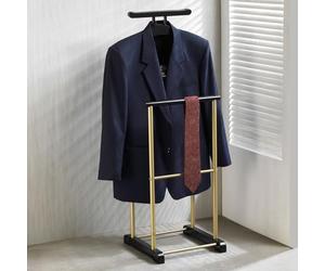 CARO-Möbel Valet de Chambre Medina chevalet de Nuit Double Portant pour vêtements, en MDF et métal laqué Couleur Noir et doré