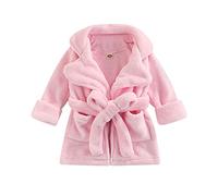 Carolilly Peignoir de Chambre Polaire Enfant Bébé Unisexe Robe de Chambre Doux et Chaud avec Ceinture (12 Mois à 6 Ans) (Rose, 12-18 Mois)