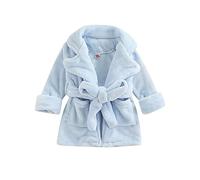 Carolilly Peignoir de Chambre Polaire Enfant Bébé Unisexe Robe de Chambre Doux et Chaud avec Ceinture (12 Mois à 6 Ans) (Bleu, 4-5 Ans)