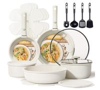 CAROTE Lot de 11 Casseroles et Poêles, Poêle à Frire 20 cm/26 cm, Casserole 18 cm/20 cm, Sauteuse 26cm, Induction, Poignée Amovible, Revêtement Antiadhésif, Couvercles Antiprojections + Hermétiques