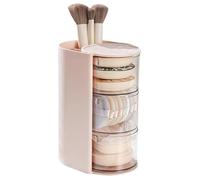 carotoe Boîte de Rangement pour organisateurs de Maquillage Multicouches, avec intégré pour bouffées et pinceaux, conteneur de Rangement pour cosmétiques Portables, étui de Maquillage Portable