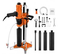 Carotteuse diamant 2 en 1, 1500 W, utilisation portative ou sur pied, 4 forets, 2 vitesses, pour béton, brique et pierre
