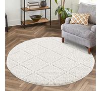 carpet city Tapis de salon, à poils longs, rond, 160 x 160 cm, rond, style maison de campagne, uni, crème, Cut-Loop, profond, effet 3D, tapis shaggy, moelleux et doux pour chambre à coucher