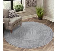 carpet city Tapis de Sol à Poils Courts pour Décoration Salon, Gris, 200 cm, Rond, Chiné, Motif Géo, Effet 3D, Tapis Modernes à Poils Plats pour Chambre à Coucher, Salle à Manger