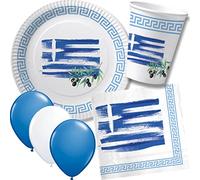 CARPETA® 52 pièces Pack de Fête Grec : Assiettes, Serviettes, Gobelets + Ballons pour Anniversaires d'Enfants
