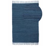 carpetfine Tapis tissé à Plat Kilim Chindi Uni Couloir Bleu 70x140 cm | Tapis Moderne pour Le Salon et la Chambre à Coucher