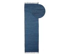 carpetfine Tapis tissé à Plat Kilim Chindi Uni Couloir Bleu 80x300 cm | Tapis Moderne pour Le Salon et la Chambre à Coucher