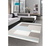 CARPETIA Modern Tapis Poil Ras Tapis de Salon Karo Contour Azul crème Pastel Größe 240 x 340 cm
