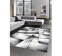 CARPETIA Modern Tapis Poil Ras Tapis de Salon résumé Karo Noir Gris Blanc Größe 80 x 300 cm