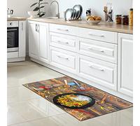CARPETIA Tapis de Couloir de Cuisine Chili Pâtes Épices Vaisselle Couverts Lavable antidérapant Beige Marron 80 x 150 cm