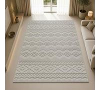CARPETIA Tapis de salon, chambre à coucher, design moderne en relief, structure en boucles, facile d'entretien, adapté au chauffage au sol, beige, 200 x 280 cm
