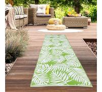 CARPETIA Tapis d'extérieur résistant aux intempéries Plastique Jardin terrasse Balcon Camping Tapis Long Design Palmier Tropical Vert Blanc 90 x 300 cm