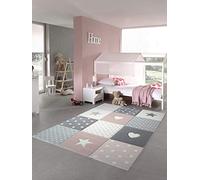 CARPETIA Tapis Enfants Tapis de Jeu Tapis bébé Fille avec Coeur étoile Rose crème Gris (120x170 cm)