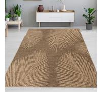 CARPETIA Tapis Rectangulaire 240 x 340 cm Feuille de Palmier Design Intemporel Beige Marron Résistant aux UV et aux Intempéries Facile d'Entretien Indoor Outdoor