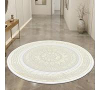 CARPETIA Tapis Salon Chambre à Coucher à Poil Court Circulaire Noble Ornements Effet Brillant méandres orientaux enchanteurs crème Or 160 cm Rond