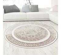 CARPETIA Tapis Salon Chambre à Coucher Design Effet Brillant Ornements Moderne Noble Orient Grand géant à Poil Court crème Beige 200 cm Rond