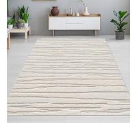 CARPETIA Tapis Salon Chambre Designer Tapis à Poils Courts Effet Relief Moderne Motif Abstrait Doux Facile d'entretien Unicolore Crème 160x230 cm