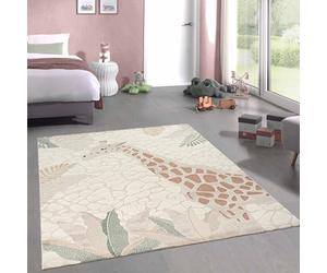 CARPETIA Tapis Tapis de Jeu pour Chambre d'enfant Moelleux Facile d'entretien résistant Girafe Nature crème Vert, 200 x 290 cm