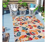 Carpeto Grand Intérieur et Extérieur Tapis Balcon 160x230cm Crème Végétal | Intérieur et Extérieur Tapis pour Salon Chambre Terrasse Résistant aux Intempéries Anti-Allergène Résistant aux UV Robuste