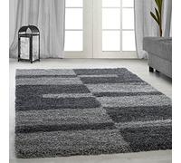 Carpetsale24 2505 Tapis Shaggy à poils longs A rayures, Vert, Gris, gris clair, Violet, Rouge, turquoise, Taupe, Rouge terre cuite Hauteur des poils 3 cm, Polypropylène, gris, 140x200 cm