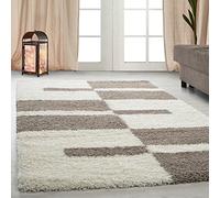 Carpetsale24 2505 Tapis Shaggy à poils longs A rayures, Vert, Gris, gris clair, Violet, Rouge, turquoise, Taupe, Rouge terre cuite Hauteur des poils 3 cm, Polypropylène, beige, 160x230 cm
