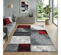 Carpetsale24 Moderne Tapis Salon Rouge 140 x 200 cm Poils Courts, Conception Carrés Doux et Moelleux