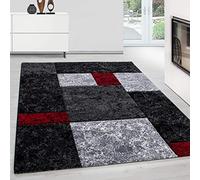 Carpetsale24 Moderne Tapis Salon Tapis Chambre Rouge-1 160x230 cm - Tapis a Poil Ras, à Poils Courts, Conception de carrés Doux et Moelleux - Tapis Cuisine Moquette Salle de Sejour