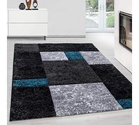 Carpetsale24 Moderne Tapis Salon Tapis Chambre Turquoise-1 160x230 cm - Tapis a Poil Ras, à Poils Courts, Conception de carrés Doux et Moelleux - Tapis Cuisine Moquette Salle de Sejour