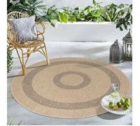 Carpetsale24 Tapis rond pour l'intérieur et l'extérieur, résistant aux intempéries, aspect sisal, naturel, 120 cm, rond, lavable, imperméable, tissage plat, aspect naturel, design vintage, pour balcon