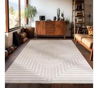 Carpetsale24 Salon Moderne Tapis Beige 120 x 170 cm Poils Courts, Effet 3D Style Scandinave, Conception Géométrique Doux et Moelleux