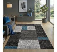 Carpetsale24 Tapis 120 x 170 cm, poils courts, contours découpés, noir, gris, bleu, carreaux, extra doux, lavable, facile entretien, salon, chambre, salle à manger