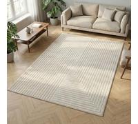 Carpetsale24 Tapis 160x230 cm Crème, Poils Courts Effet 3D Relief, Style Bohème Scandinave, pour Salon, Chambre, Cuisine ou Balcon