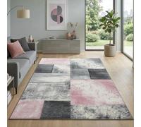 Carpetsale24 Tapis 240 x 340 cm, taille XL, à poils courts, contours découpés, en rose, gris, blanc, design à carreaux, extra doux, lavable, facile d'entretien, pour grand salon ou salle à manger