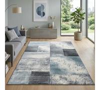 Carpetsale24 Tapis de salon Bleu 240x340 cm, design à carreaux avec marbré, tapis sculpté à la main, tapis à poils courts