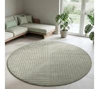 Carpetsale24 Tapis à Poils Courts Rond 200 cm Vert, Effet 3D Relief, Tapis Boho Scandinave pour Salon et Salle à Manger, Balcon Terrasse Extérieur