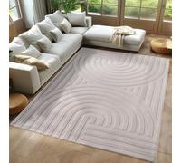 Carpetsale24 Tapis bohème 140 x 200 cm Crème Poils courts scandinaves doux effet 3D Lavable Entretien facile Polyvalent salon chambre