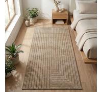 Carpetsale24 Tapis Couloir 80x150 cm Beige, Poils Courts Effet 3D Relief, Style Bohème Scandinave, pour Salon, Chambre ou Extérieur