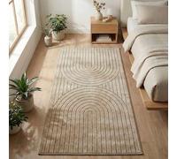 Carpetsale24 Tapis Couloir 80x150 cm Beige, Poils Courts Effet 3D Relief, Style Bohème Scandinave, pour Salon, Chambre ou Extérieur