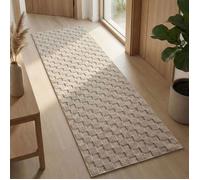 Carpetsale24 Tapis Couloir 80x250 cm Beige Design à Carreaux Bouclé Style Scandinave Tapis Moderne pour Entrée Couloir Chambre