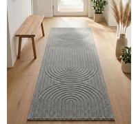 Carpetsale24 Tapis Couloir 80x250 cm Gris, Poils Courts Effet 3D Relief, Motif Bohème Scandinave, pour Salon, Chambre ou Terrasse