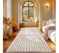 Carpetsale24 Tapis Coureur 60x110 cm Crème à Poils Longs Design Scandi Boho Effet Relief Shaggy Doux Moelleux Robuste Facile à Nettoyer Moderne pour Chambre, Couloir