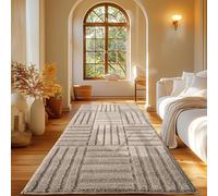 Carpetsale24 Tapis Coureur 80x150 cm Beige à Poils Longs Design Scandi Boho à Carreaux Effet Relief Shaggy Doux Moelleux Robuste Facile à Nettoyer Moderne pour Chambre, Couloir