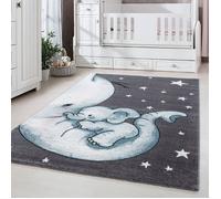 Carpetsale24 Tapis de Chambre pour Bébé et Enfant joli motif d'éléphant couleur bleu gris et blanc 120x170 cm