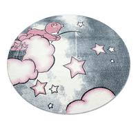 Carpetsale24 Tapis de Chambre pour Bébé et Enfant motif ours nuage et étoile couleur rose gris et blanc 160 cm Rond