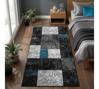Carpetsale24 Tapis de salon Bleu - Noir 80x150 cm, motif à carreaux chiné, tapis à poils courts, tapis sculpté à la main