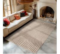 Carpetsale24 Tapis de Salon 120x170 cm Beige à Poils Longs Design Scandi Boho Effet Relief Shaggy Doux Moelleux Robuste Facile à Nettoyer Moderne pour Chambre à Coucher